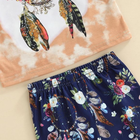 Stay Wild Tie-Dye Tee & Floral Flare Pants Dream Catcher 2pcs Little Girl - Picture 5 of 5